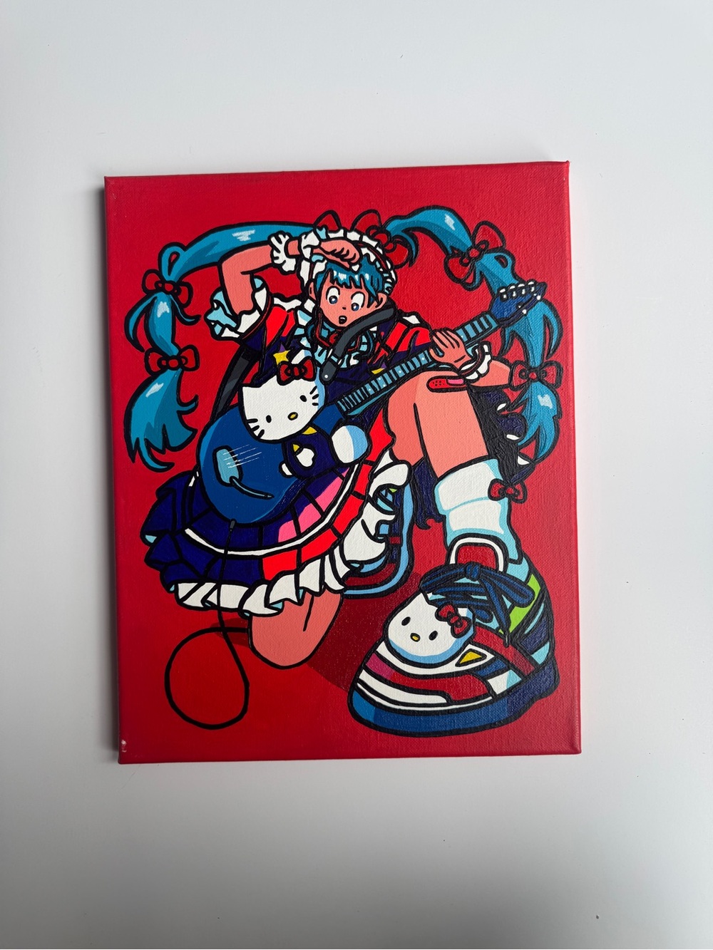 Bye Bye Kitty Acrylic Paint on Canvas 11x14 Painting Hanging Wall Art Decor